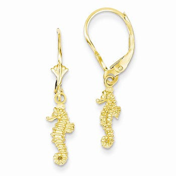 14k Yellow Gold Yellow Gold 3-D Mini Seahorse Leverback Earrings