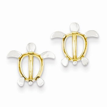 14k Yellow Gold Rhodium Sea Turtle Post Earrings