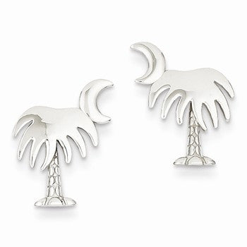 14k White Gold Charleston Palm Tree with Moon Post Earrings