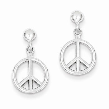 14k White Gold 3-D Peace Symbol Dangle Post Earrings