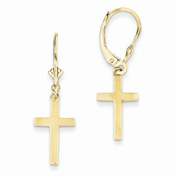 14k Yellow Gold Cross Leverback Earrings