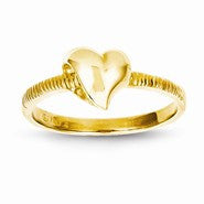 14k Yellow Gold Solid Heart with Side Ridges Ring