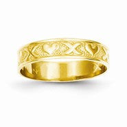 14k Yellow Gold X and Heart Embossed Ring