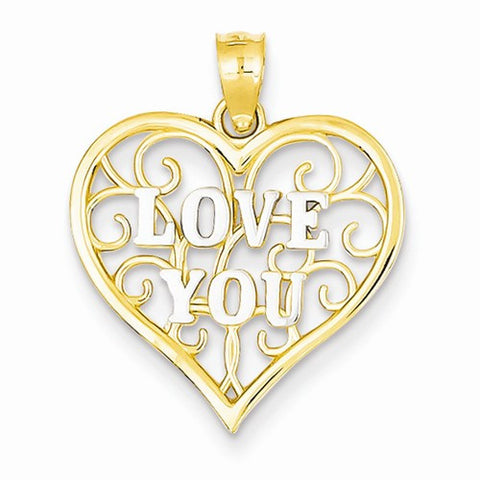 14k Gold & Rhodium Filigree Love You Pendant, Pendants for Necklace