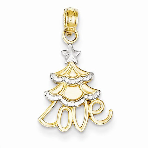 14k Gold & Rhodium Christmas Tree Love Pendant, Pendants for Necklace