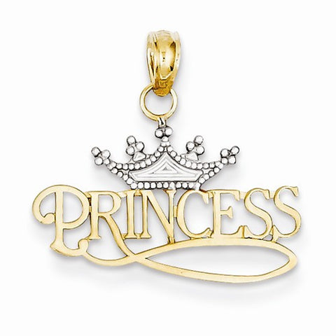 14k Gold & Rhodium Polished Princess with Crown Pendant, Pendants for Necklace