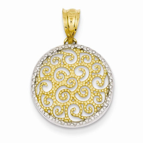 14k Gold & Rhodium Filigree Circle pendant, Charm