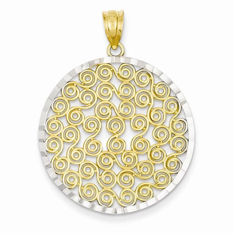 14k Gold & Rhodium Round Pendant, Pendants for Necklace