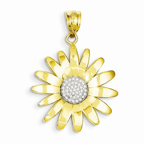 14k Gold & Rhodium Sunflower Pendant, Pendants for Necklace