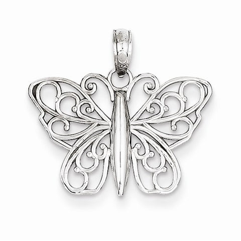 14k White Gold Polished Butterfly Pendant, Pendants for Necklace