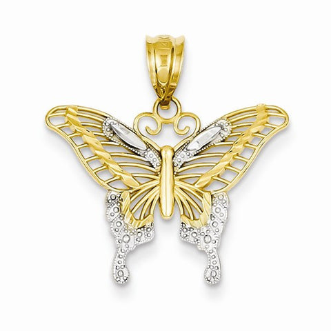 14k Gold & Rhodium Diamond-cut Butterfly pendant, Appealing Pendants for Necklace