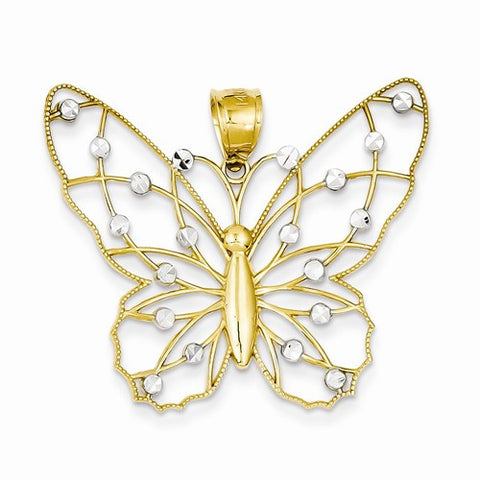 14k Gold & Rhodium Diamond-cut Butterfly Pendant, Charm