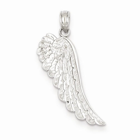 14k White Gold Polished & Textured Angel Wing Pendant, Pendants for Necklace