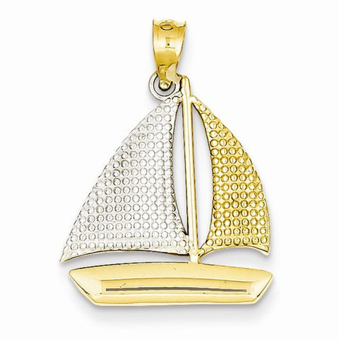 14k Gold & Rhodium Textured Sailboat Pendant, Pendants for Necklace