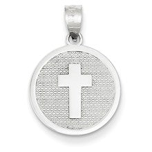 14k White Gold Reversible Cross & GOD BLESS Charm hide-image