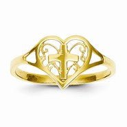 14k Yellow Gold Polished Heart w/Cross Ring