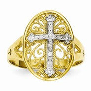 14k Yellow & White Gold Diamond Filigree Cross Ring