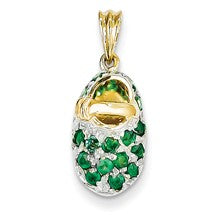 14k Gold & Rhodium Prong-Set May/Emerald Baby Shoe Charm hide-image