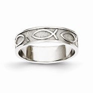 14k White Gold Polished & Satin Ichthus Fish Wedding Band