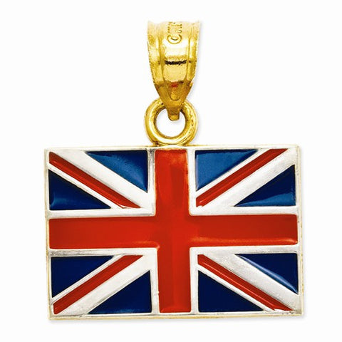 14k Gold & Rhodium Solid Enameled United Kingdom Flag Pendant, Pendants for Necklace