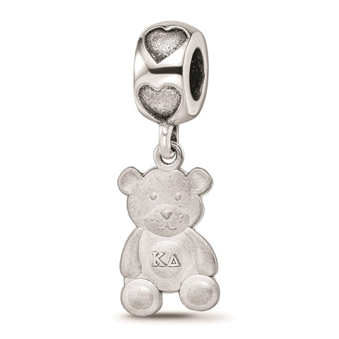 Sterling Silver LogoArt Kappa Delta Teddy Bear Heart Bead