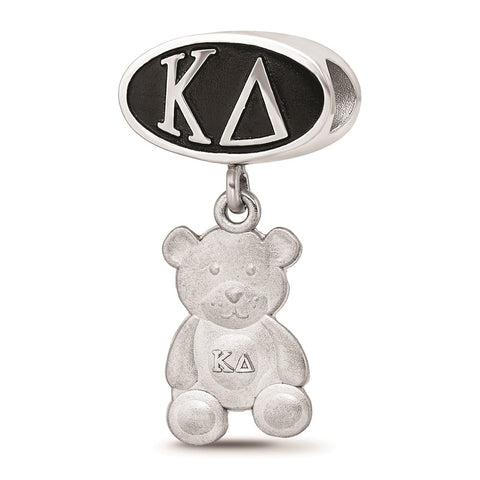 Sterling Silver LogoArt Kappa Delta Oval With Teddy Bear Dangle Bead