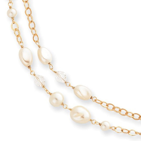 Gold-Plated White Glass Pearl and Crystal Necklace