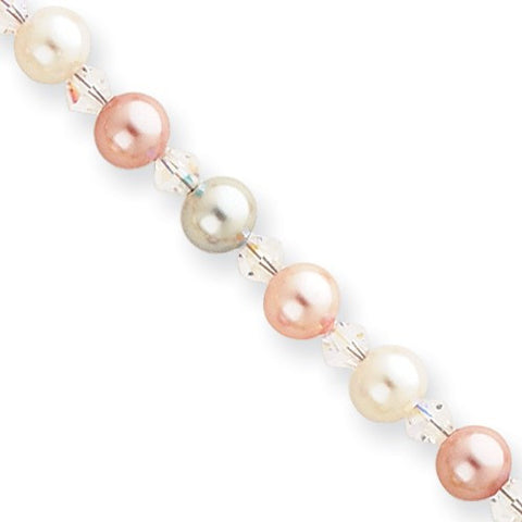 Rhodium-Plated Multicolored Glass Pearl Bracelet