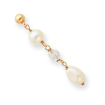 Gold-plated White Glass Pearl & Crystal Drop Earrings