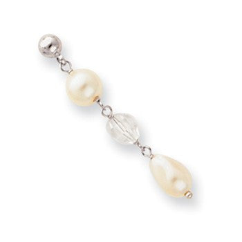 Rhodium-plated White Glass Pearl & Crystal Drop Earrings