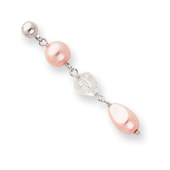 Rhodium-plated Pink Glass Pearl & Crystal Drop Earrings