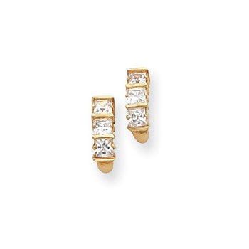 Gold-plated Three Stone Square CZ Earrings