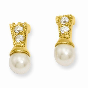 Gold-plated White Glass Pearl CZ Earrings