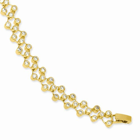 Gold Plated Three Row Cz Circle Bracelet