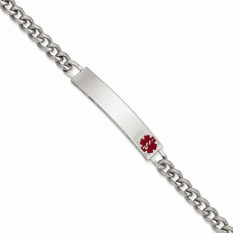 Rhodium-Plated Small Red Epoxy Medical Id Bracelet