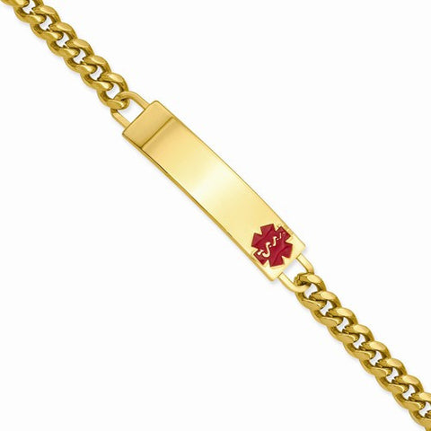 Gold Plated Large Red Epoxy Medical Id Bracelet