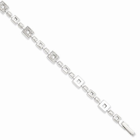 Rhodium-Plated Squares Cz Bracelet