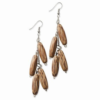 Silver-tone Palm Wood 3.5in Dangle Earrings