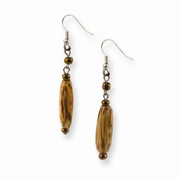 Silver-tone Palm Wood Acrylic Bead 2.25in Dangle Earrings