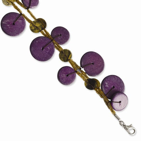 Silver-Tone Purple Hamba Wood Acrylic Bead & Sequin Bracelet