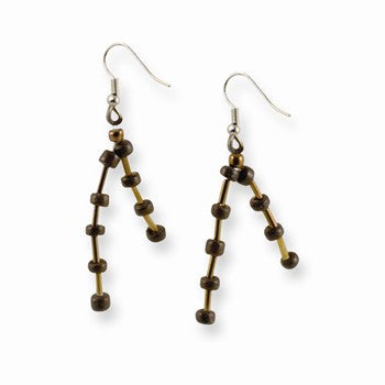 Silver-tone Brown Coconut Bead 2.5in Dangle Earrings