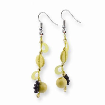 Silver-tone Purple/Yellow Coconut, Hamba Wood Sequin 2.5in Earrings