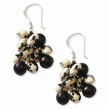 Sterling Silver Black Cow Bean Jojoba Seed Spongie Earrings