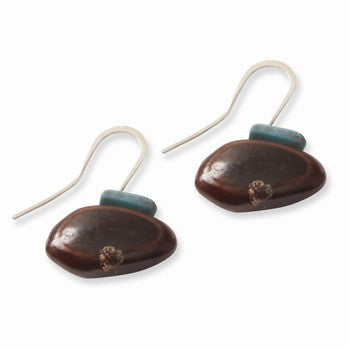 Sterling Silver Parota Seed Turquoise Chip Simple Earrings