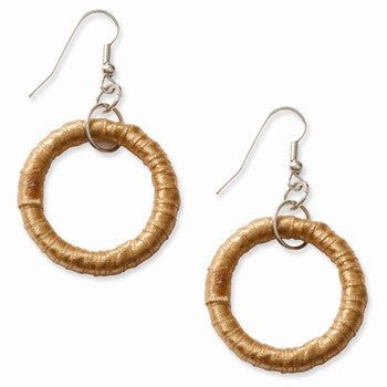 Silver-tone Carmel Ribbon Rattan Circle 2.25in Dangle Earrings