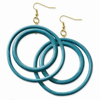 Gold-tone Blue Rattan Dangle Earrings