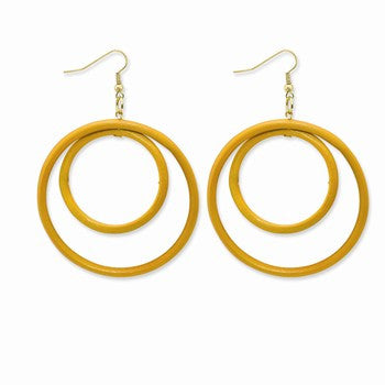 Gold-tone Yellow Rattan Dangle Earrings