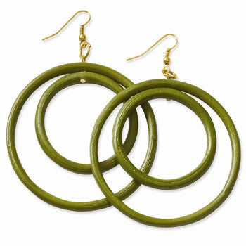 Gold-tone Green Rattan Dangle Earrings