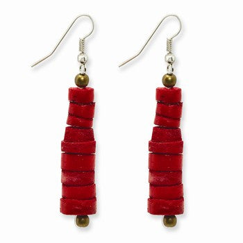 Silver-tone Red Coconut Acrylic Bead Graduated Bead Earrings