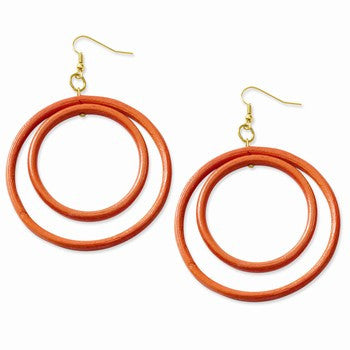 Gold-tone Orange Rattan Dangle Earrings